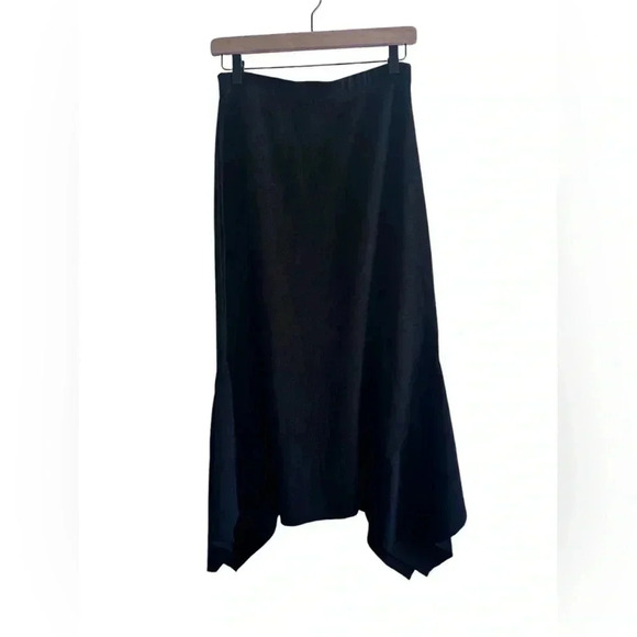 RONI RABL Black Knit Asymmetric Wide Dropped Sides Flared Hem Skirt Womens Small - Picture 2 of 9